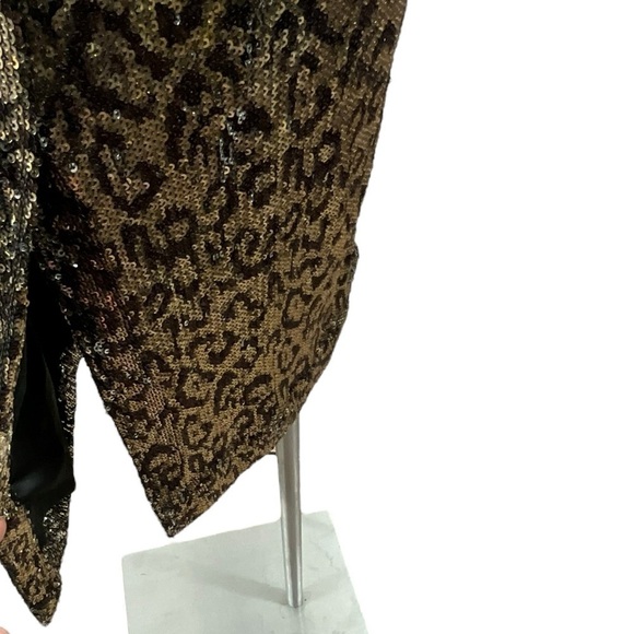 Milly Leopard Print Square Neck Spaghetti Strap Sequin Midi Shift Dress - Picture 9 of 9